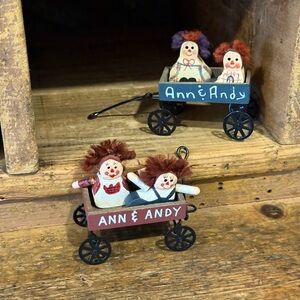 Hand Painted Wood Ann & Andy in Wagons Decorative Figurines Doll House Decor
